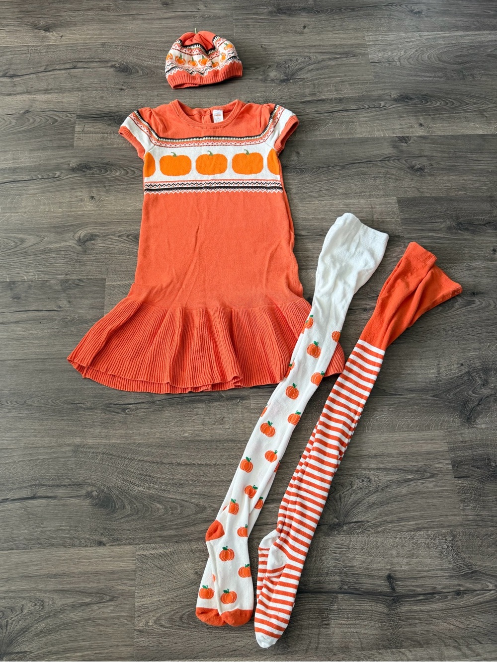 Gymboree Orange Pumpkin Knit Dress with Matching Hat & Tights